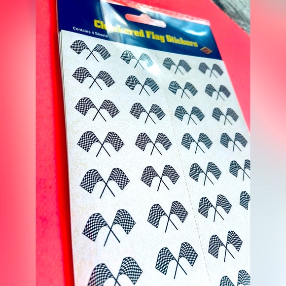 NWT. 🏁 Pack of 128 checkered flag stickers, 4 sheets. - Picture 4 of 4
